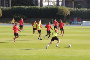 El Almería en el entrenamiento de este martes.