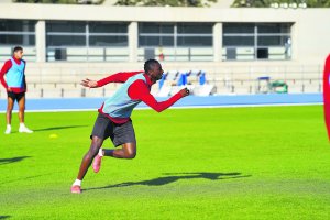 Umar Sadiq en el entrenamiento de este miércoles.