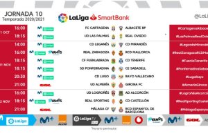 Horarios de la jornada 10 en Segunda División.