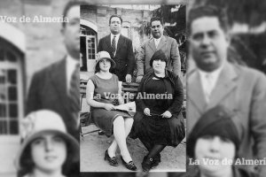 María García López en 1929 con quince años. A su lado, su tía Candelaria y detrás, su tío Francisco Martínez, con traje oscuro, y su padre de claro.