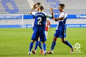 El Sabadell celebra el 1-1.