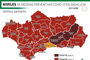 Mapa con los municipios andaluces en alerta.