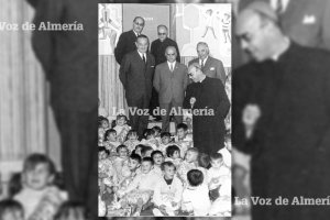 1968. El obispo don Ángel Suquía el día que se presentó en el colegio Amor de Dios del barrio de Pescadería con una furgoneta llena de regalos.