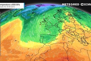 Situación de la masa de aire polar descendente a mediodía de hoy