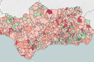 Mapa de colores con la incidencia en los municipios andaluces.