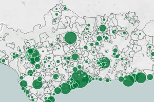 Mapa de positivos en los municipios de Andalucía.