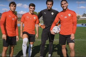 Albiar, Buñuel, Lluís y Mendes en el reto del penalti mareado.