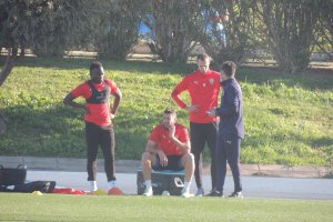 Appiah, Peybernes y Petrovic entrenando este martes en el Anexo.