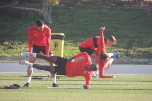 Primeros compases del entrenamiento de este miércoles.