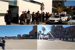 Colas, este lunes, para hacerse los test del coronavirus en la delegación de Educación y en la explanada del Maestro Padilla.