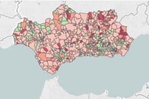 Mapa con la incidencia del covid en la comunidad autónoma de Andalucía.