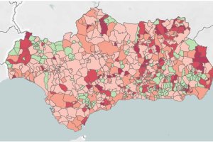 Mapa con la incidencia del coronavirus este martes en Andalucía.