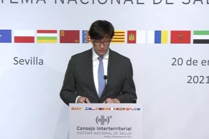 El ministro de Sanidad, Salvador Illa, desde el Palacio de San Telmo.