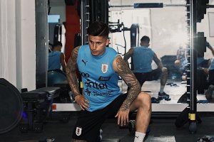 Brian Rodrígiez, con la Selección de Uruguay.