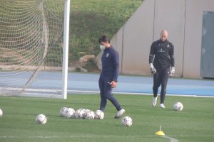 Jorge Baptista y Giorgi Makaridze en el entrenamiento de este miércoles.