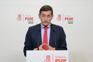 José Luis Sánchez Teruel, esta mañana en la sede del PSOE.