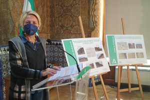 Eloísa Cabrera dando a conocer las obras.