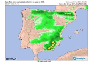 El mapa señala el sureste como la zona con mayor posibilidad de nevadas fuertes