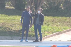 José Gomes y Joao Gonçalves en el entrenamiento del Almería.