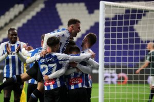 Los jugadores del Espanyol en plena fiesta goleadora.