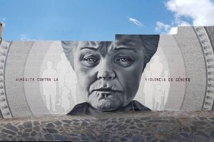 Mural en Almócita contra la violencia machista.
