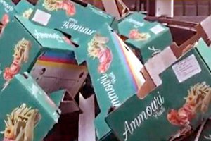 Cajas de producto marroquí  reetiquetadas en una empresa almeriense.