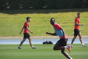 El Pichichi del Almería (18 goles en Liga) en el entrenamiento.