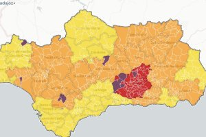 Mapa con los niveles de alerta en las provincias de Andalucía.