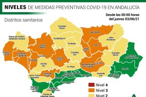 Mapa de niveles de alerta en Andalucía.