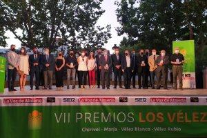 Foto de familia de los premiados, los organizadores de la gala y representantes institucionales.