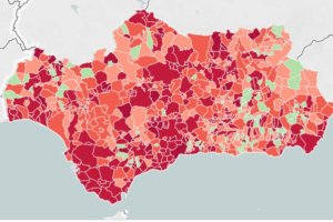 Mapa de la incidencia en los municipios de Andalucía.