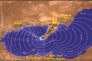 Modelo de propagación del tsunami y áreas del litoral que se verían afectadas según el CSIC.
