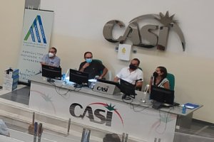 Detalle del encuentro de regantes de ayer en la CASI.