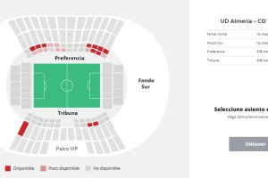 Las zonas que quedan libres coloreadas en rojo y el precio de las entradas.