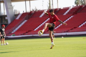 Samú Costa en el entrenamiento de este viernes.