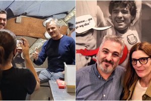 Viggo Mortensen se fotografía con aficionados en el bar Tango. Al lado, Chiara Mastroianni junto a Leo Herman, gerente del local.
