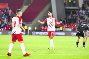 Curro Sánchez en el último partido en casa ante el Burgos.