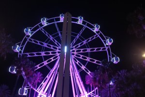 Imagen de la gran noria situada en la Plaza de las Velas.