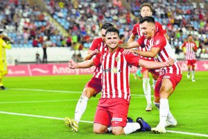 Álvaro Giménez en su último partido con el Almería en 2019.