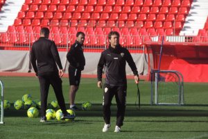 Rubi en un entrenamiento en el Estadio Mediterráneo.
