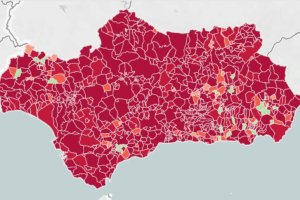 Mapa de incidencia en Andalucía, con la mayor parte de los municipios en riesgo alto o muy alto.