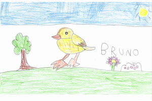Dibujo de Bruno, realizado por un alumno del CEIP Torrequebrada de Roquetas.