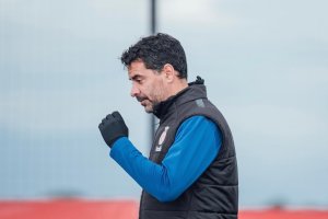 Míchel en el entrenamiento previo a la visita al Almería.