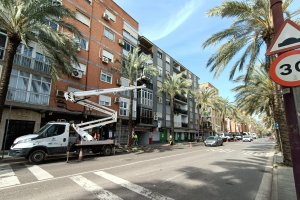 Trabajos de poda, este lunes, en la Avenida de Cabo de Gata.