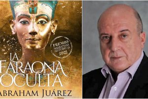 Cubierta de la novela ganadora y su autor, el almeriense Abraham Juárez.