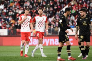 Ely y Babic en el encuentro Almería-Lugo (3-3).