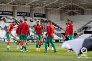 Calentamiento del Almería en Burgos.