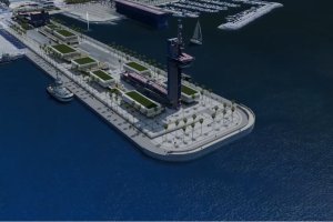 Vista aérea del posible diseño que podría tener el nuevo Muelle de Levante una vez duplicado