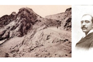 El primitivo camino de tierra que salía de Almería dirección al Poniente, con San Telmo arriba. A la derecha, José de Roda.