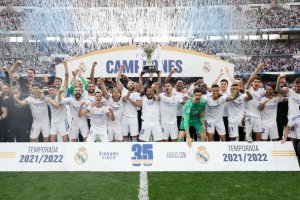 El Real Madrid celebrando el título de Liga.